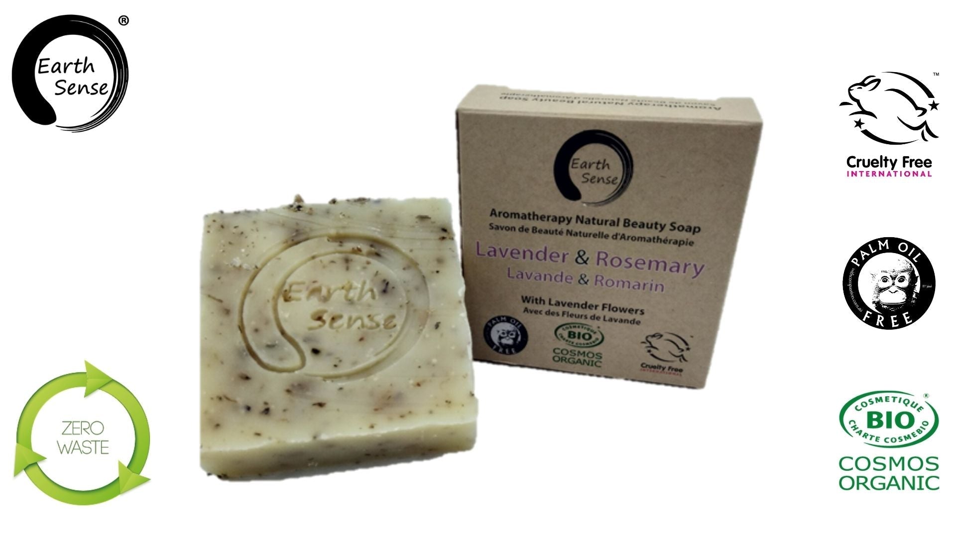Organic Certified Solid Soap - Lavender & Rosemary with Lavender flowers 90g - Ladykheira Lab