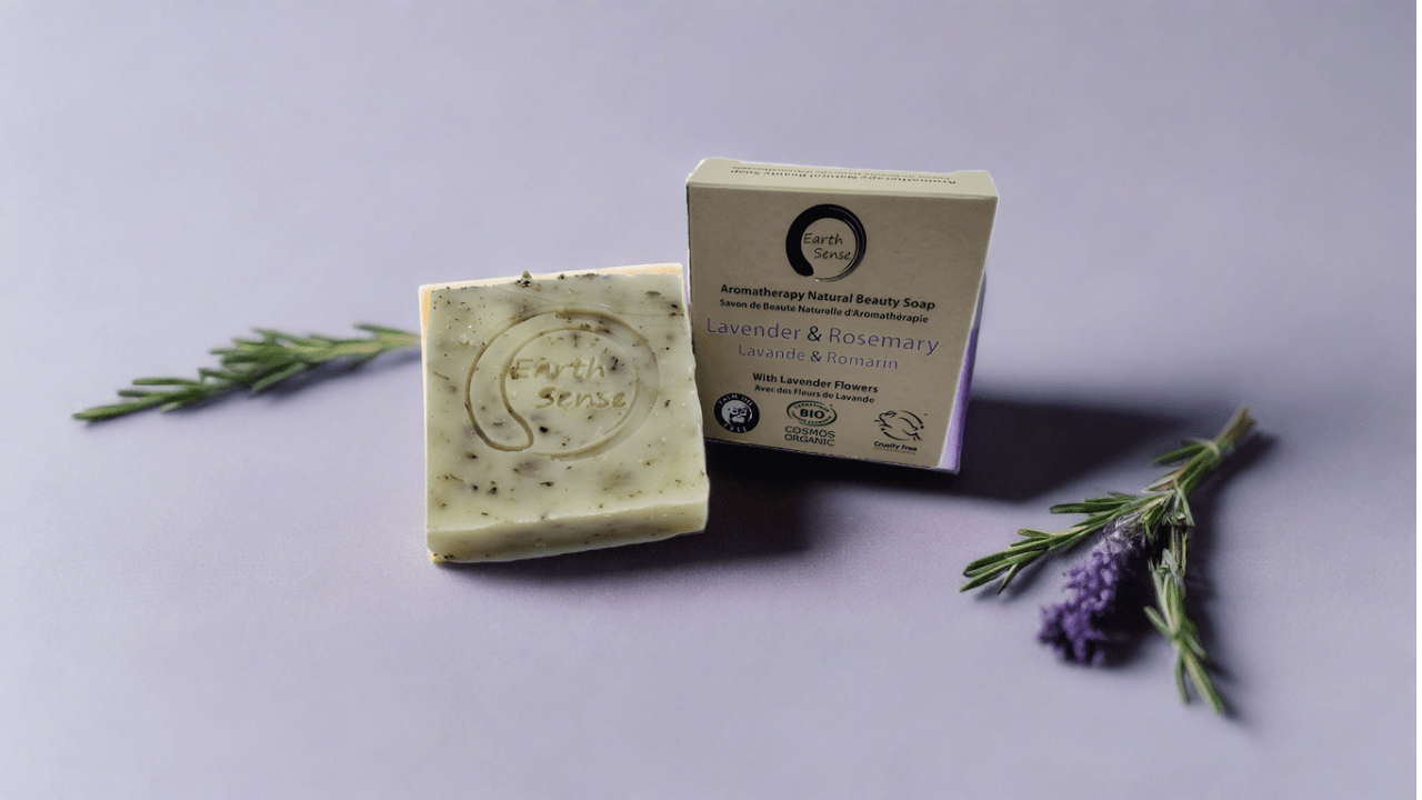 Organic Certified Solid Soap - Lavender & Rosemary with Lavender flowers 90g - Ladykheira Lab