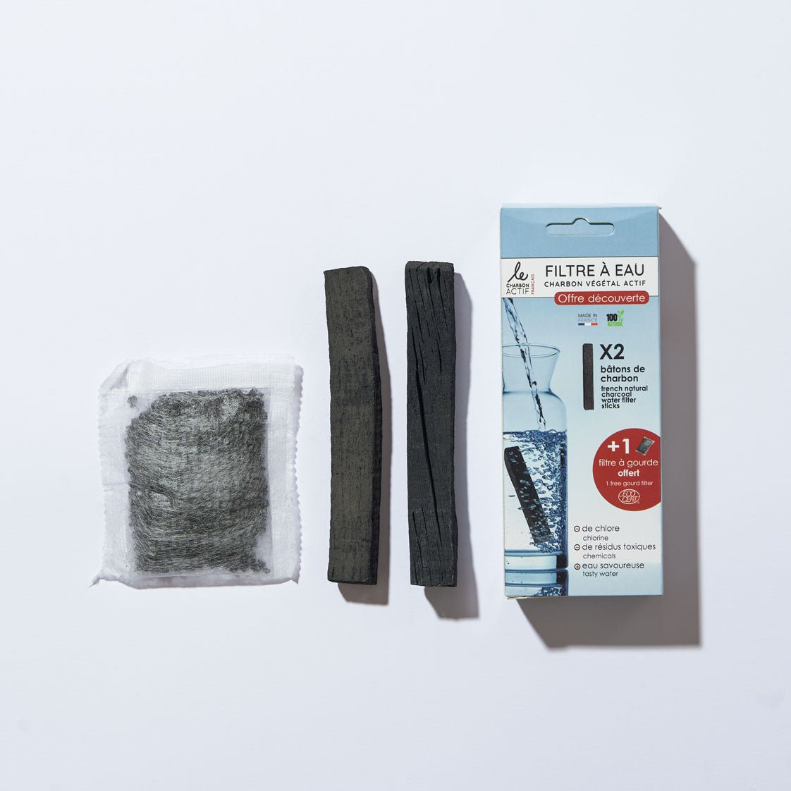 Pack découverte 2 bâtons de charbons français + 1 filtre à gourde offert - Ladykheira Lab